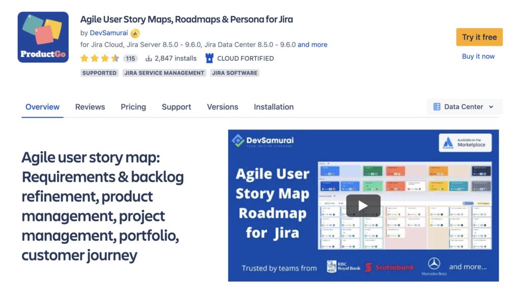 User Story Map on Jira - Product Go